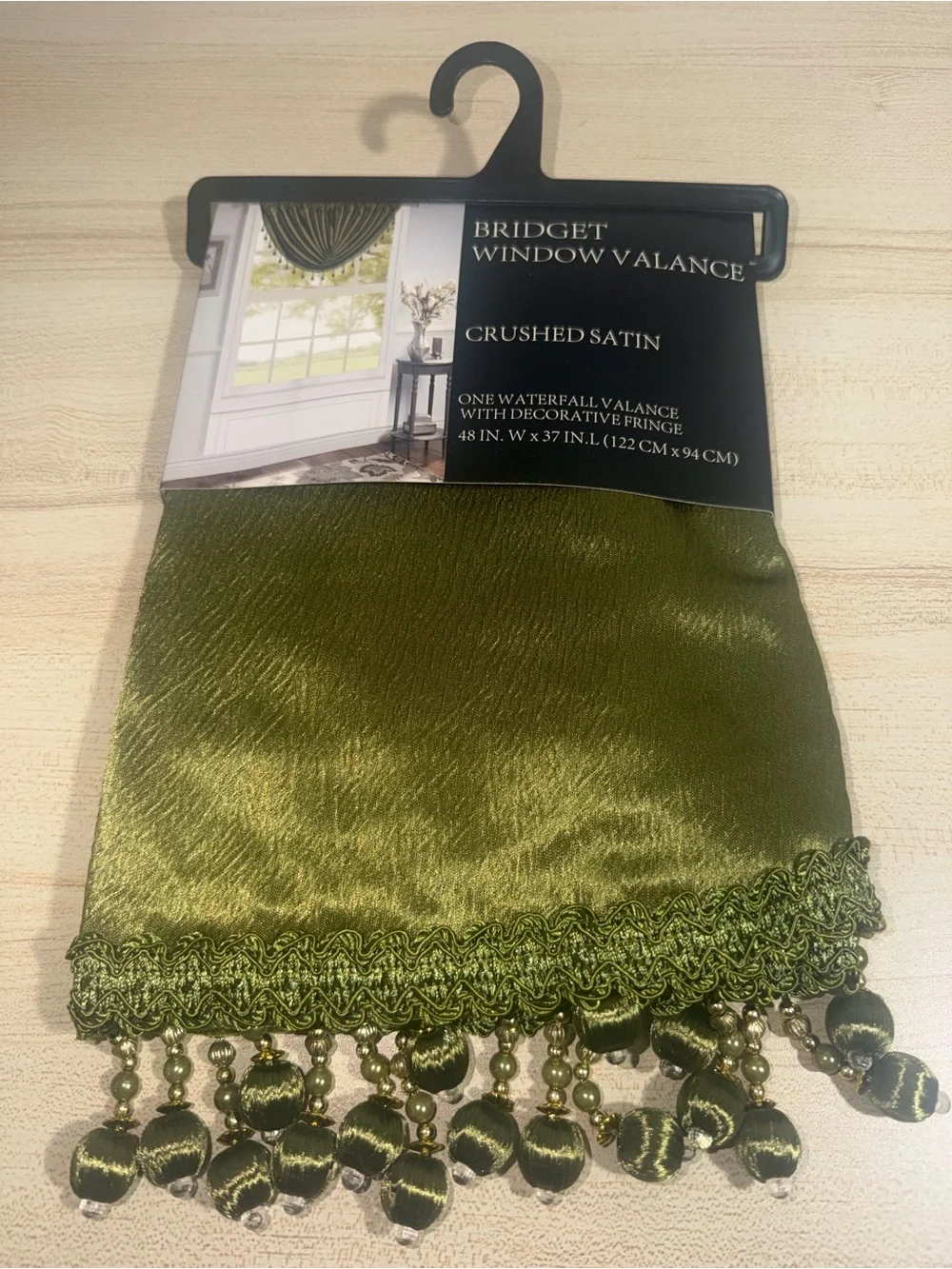 NWT Pack of 2 Bridget Window Valance Crushed Satin Sage Green